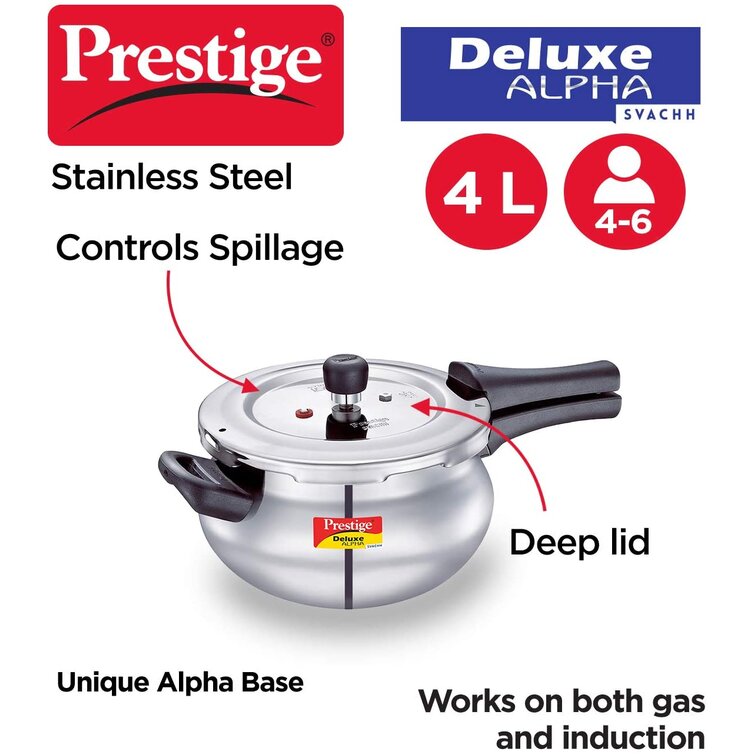 Prestige Cookers Deluxe Alpha Svachh 4.65 Qt. Pressure Cooker